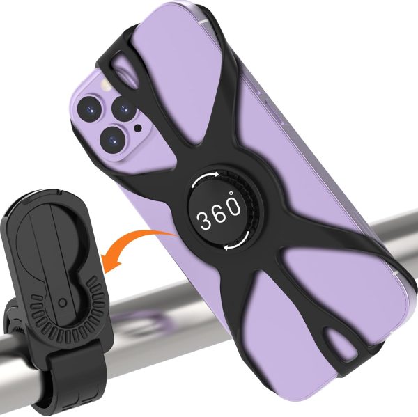 Bike Phone Holder, Motorcycle Cell Phone Mount- 360° Rotatable, Silicone Bicycle Phone Mount for Motorcycle Bicycle Scooter, for 15 Pro Max / 14/13, S10 and More 4.7-6.8" Phone