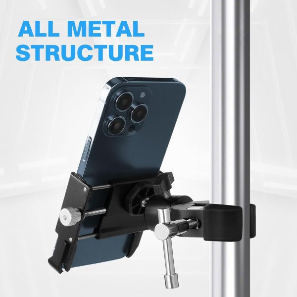 Phone Holder with Clamp for Golf Cart, All Metal Universal Phone Holder Handlebar Mount Clamp for Golf, Stroller, Bicycle, Bike, Wheelchair - Image 2