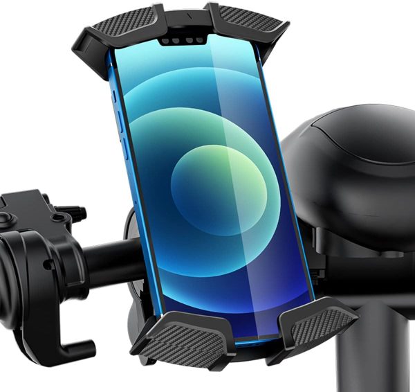 Bike Handlebar Phone Holder, Motorcycle Phone Mount Motorcycle Handlebar Cell Phone Clamp, Scooter Phone Clip for iPhone 6/7/8/X/11/12/13/14 Series ， and More 4.7" - 6.8" Cellphone (Black)