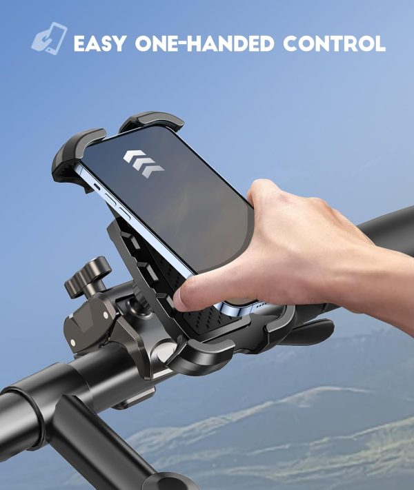 Motorcycle Phone Mount, [Heavy-Duty Clamp] & [All-Around Secure] Phone Holder for Bike Motorcycle Bicycle Scooter Handlebar, [1s Put & Take] Cell Phone Clip Compatible with 4.7"-6.8" Phones - Image 2