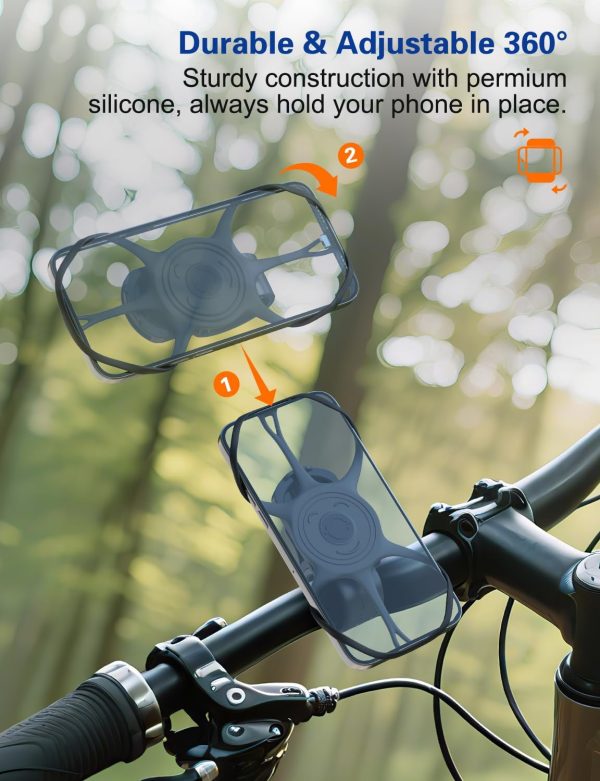 Bike Phone Holder, Motorcycle Cell Phone Mount- 360° Rotatable, Silicone Bicycle Phone Mount for Motorcycle Bicycle Scooter, for 15 Pro Max / 14/13, S10 and More 4.7-6.8" Phone - Image 2