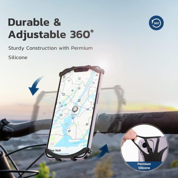 Bike Phone Mount, Universal Bike Cell Phone Holder, 360° Rotatable, Silicone Bicycle Phone Mount Compatible with iPhone 15/14/13/Pro Max/Pro/mini/12/11/Xs/Max/Xr/X/7/8/Plus, 4.0''~6.7'' Cellphones - Image 2