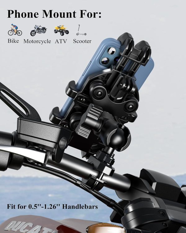 Motorcycle Phone Holder with Vibration Dampener, Anti-Shake Motorcycle Phone Mount, Adjustable Handlebar Cellphone Cradle for Bike Bicycle Scooter ATV Fit 5.4''-7.2'' Smartphone - Image 2