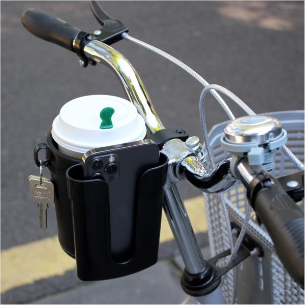 Bike Cup Holder with Cell Phone and Keys Holder, Universal Bar Drink Cup Can Holder for Bicycles, Motorcycles, Scooters, Black